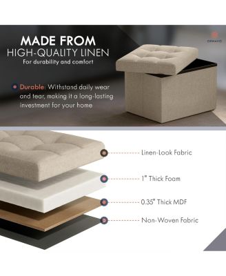 Collapsible Rectangle Storage Ottoman – Small Footrest with Hidden Storage, 12" x 16" x 12"