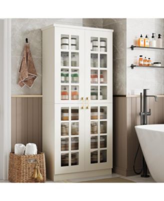 71" Tall Storage Cabinet with Doors, Kitchen Pantry Cabinet with Adjustable Shelves, Kitchen Cupboard Food Pantry Floor Storage Cabinet for Living Room, Bathroom, Office, White