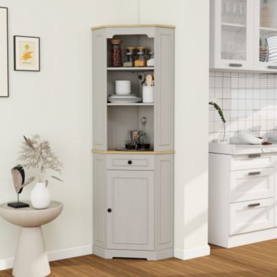 Tall Bathroom Corner Cabinet, Freestanding Storage Cabinet with Doors and Adjustable Shelves, MDF Board, Black