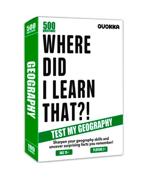 Детская карточная игра Quokka Where Did I Learn That? Science Trivia 500-Question Card Game, Ages 15+, цвет: Geography