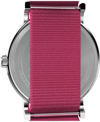 Women's Quartz Analog Pink Nylon Watch, 38mm