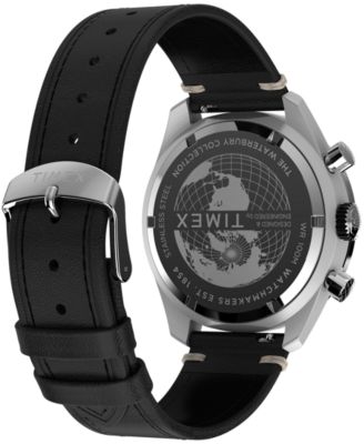 Men's Quartz Analog Black Leather Watch, 41mm