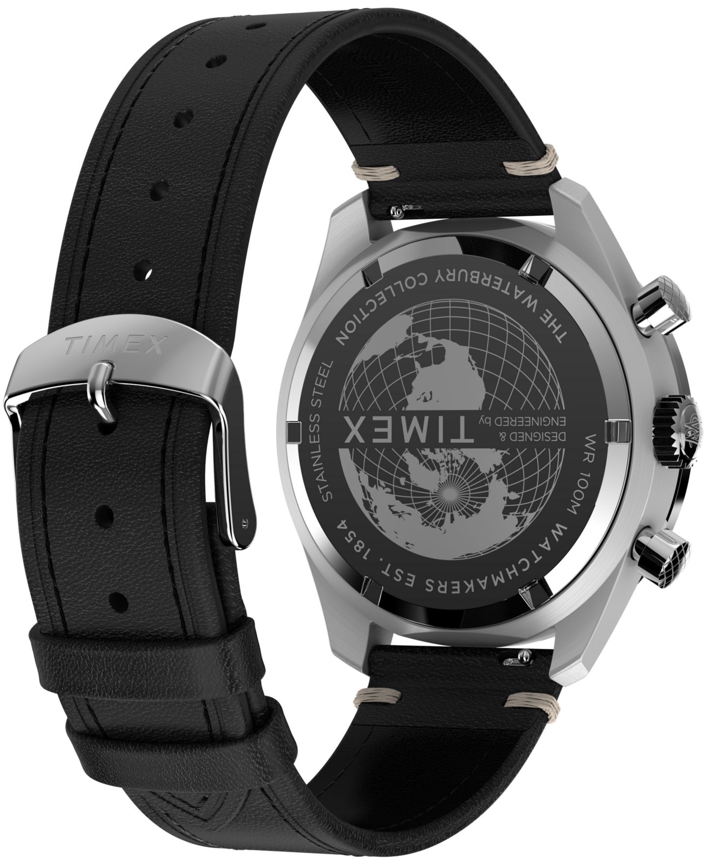 Мужские часы Timex Quartz Analog Black Leather Watch, 41mm — фото 4
