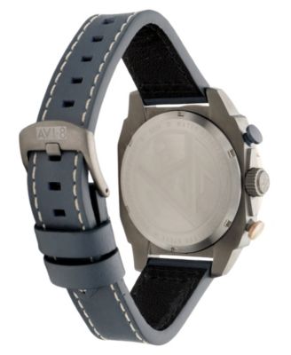 Men's Hawker Hunter Atlas Dual-Time Chronograph Blue Leather Strap Watch, 44mm