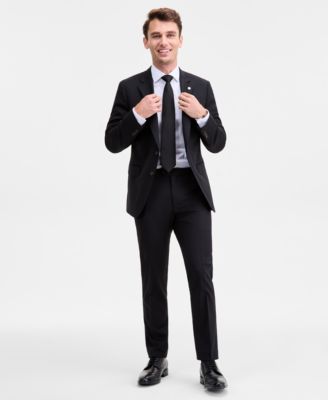 Men's Modern-Fit Black Solid Wool-Blend Suit Separate Jacket 