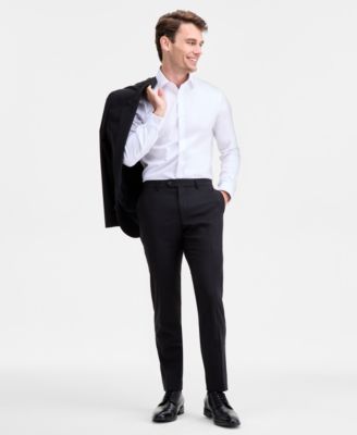 Ted by Ted Baker - Men's Modern-Fit Stretch Black Solid Wool-Blend Suit Separate Pants