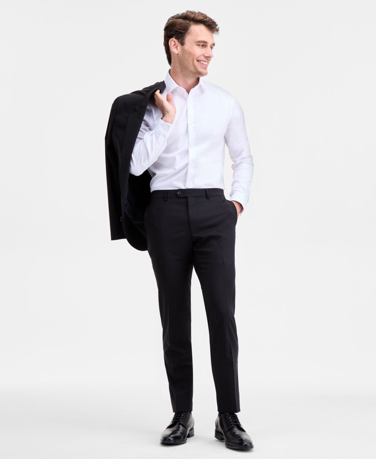 Ted By Ted Baker Men's Modern-fit Stretch Black Solid Wool-blend Suit Separate Pants In Black