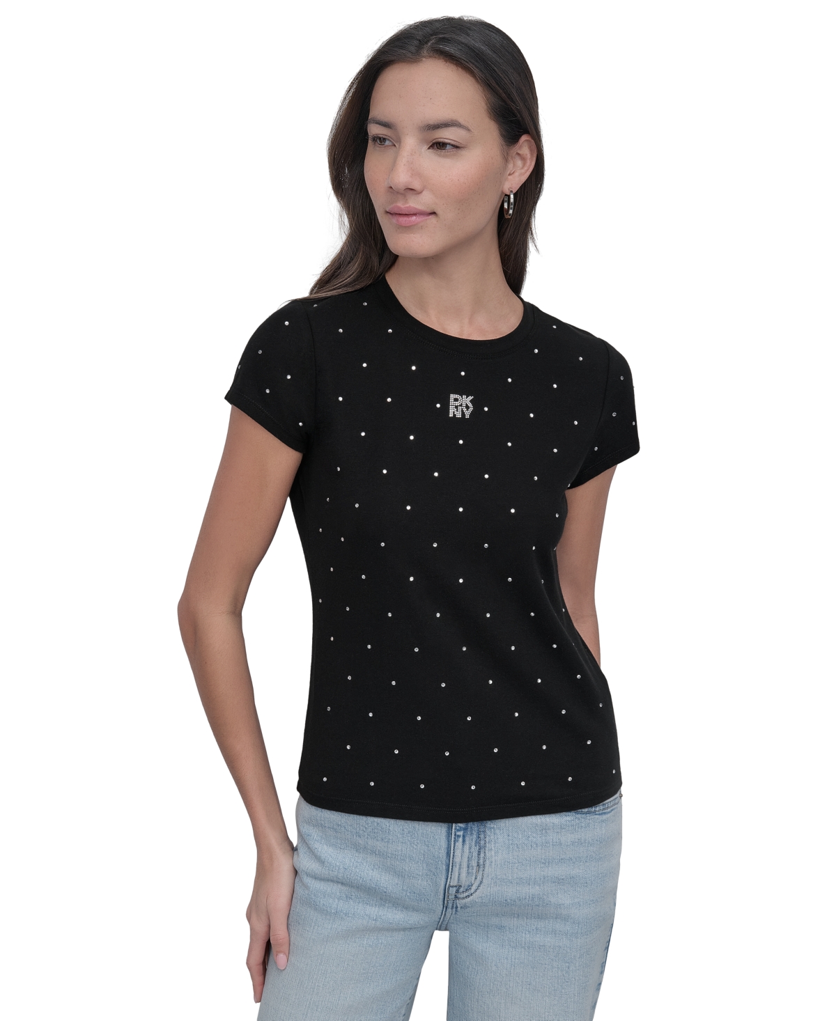 DKNY JEANS PETITE RHINESTONE-EMBELLISHED T-SHIRT 