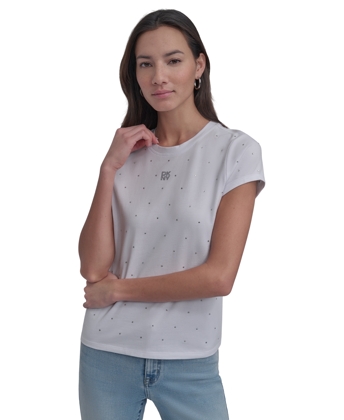 Petite Rhinestone-Embellished T-Shirt - Black