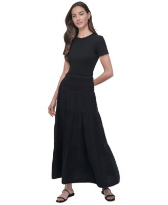Petite Cotton Smocked-Waist Tiered Maxi Skirt