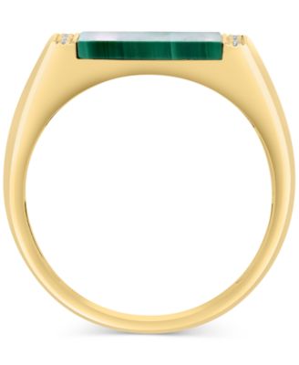 EFFY&reg; Men's Malachite & Diamond (1-1/20 ct. t.w.) Square Ring in 14K Gold