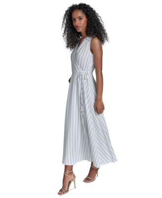 Calvin Klein Women's Striped Faux-Wrap Maxi Dress - Macy's