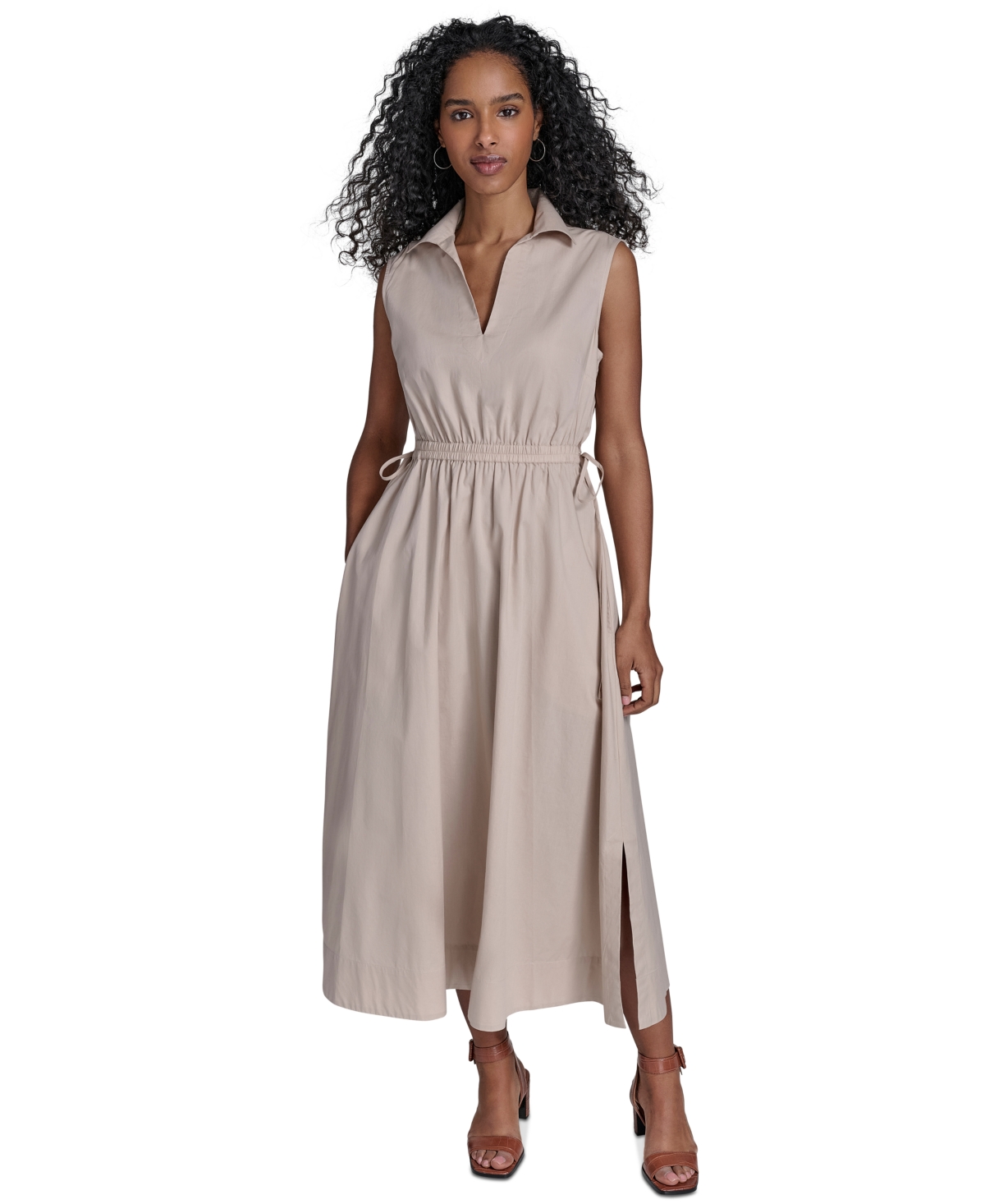 Calvin Klein Women's Cotton Drawstring Sleeveless Midi Dress