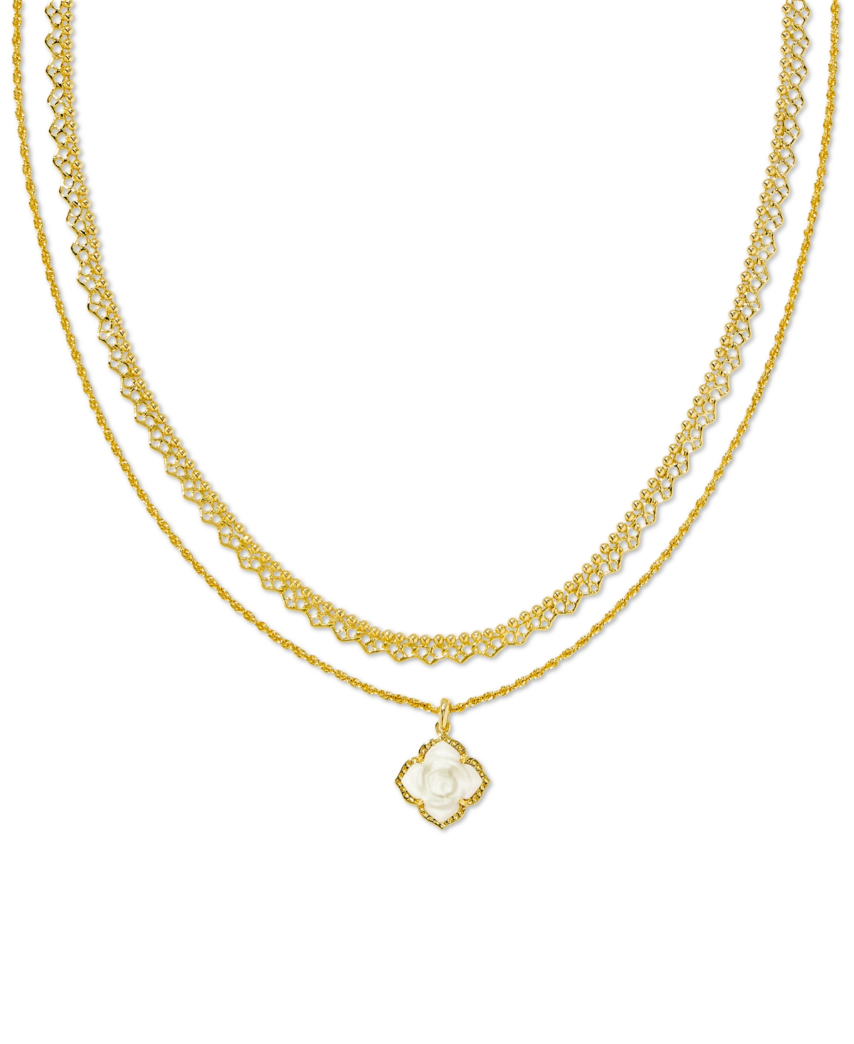 Kendra Scott Mother-of-pearl Rose Convertible Layered Pendant Necklace, 15" + 3" Extender In Gold Ivory Mother Of Pearl