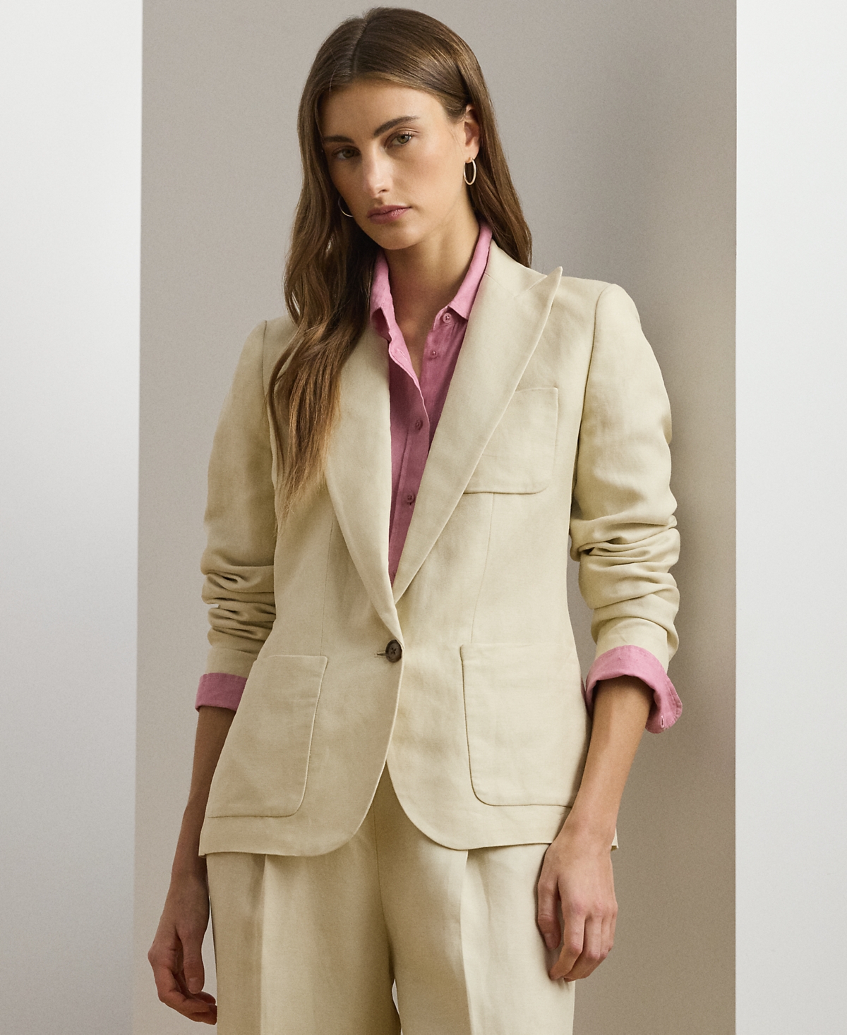 Shop Ralph Lauren Petite Linen-blend Twill Blazer In Ivory Beige