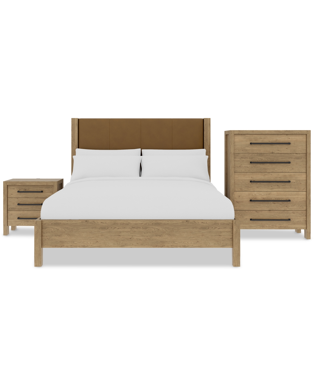 Macy's Davie 3-pc. Queen Set (leather Bed, Dresser & 3-drawer Nightstand), Created For  In Brown