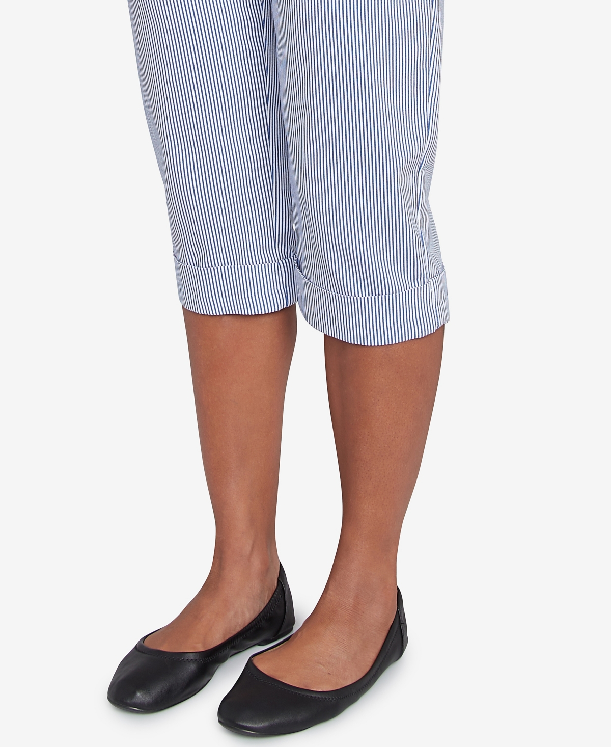 Alfred Dunner Petite Land Of The Free Striped Cuffed Clamdigger Pants In Blue