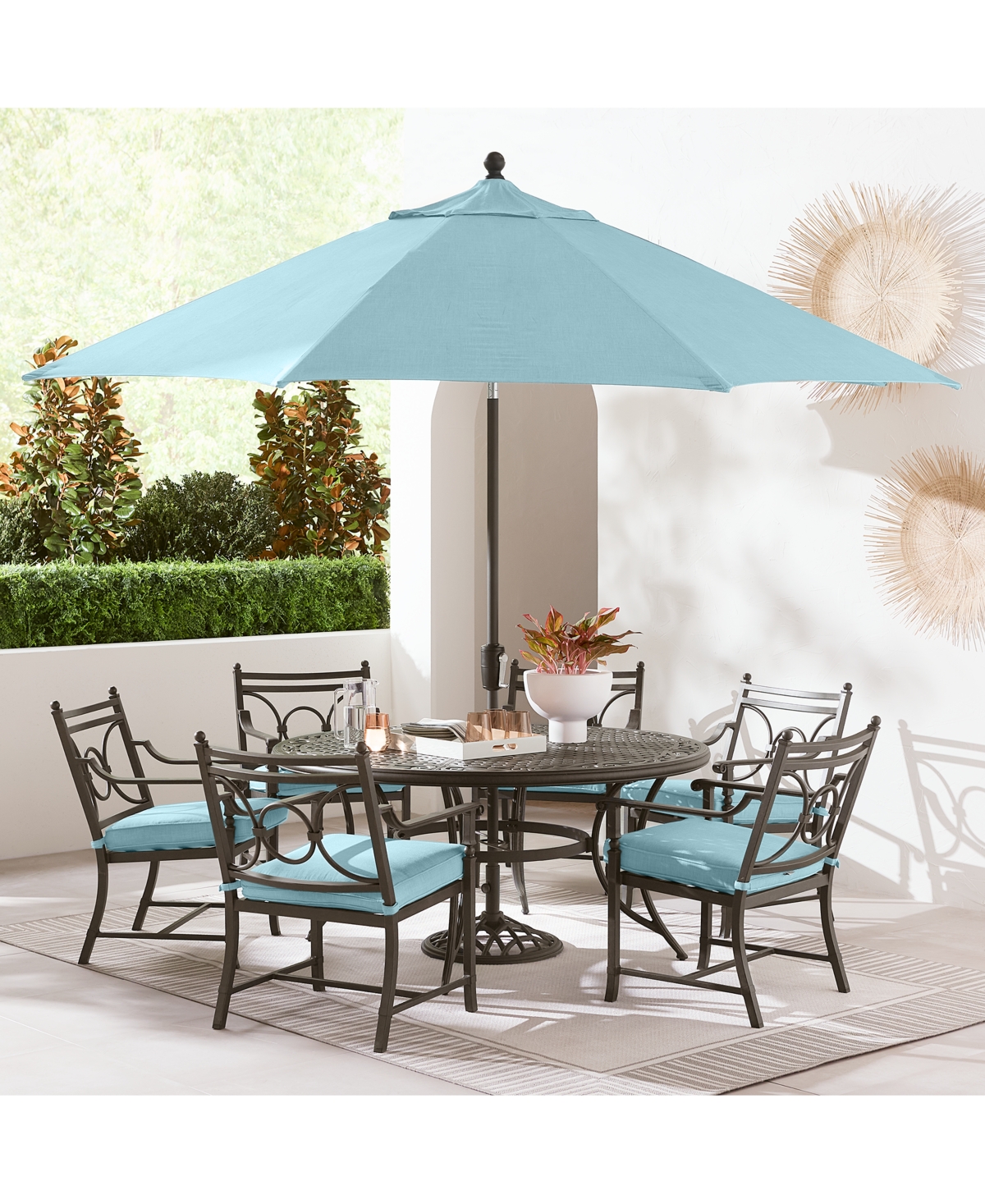 AGIO WYTHBURN OUTDOOR DINING 7PC SET (60" ROUND TABLE & 6 SCROLL DINING CHAIRS), CREATED FOR MACY'S 