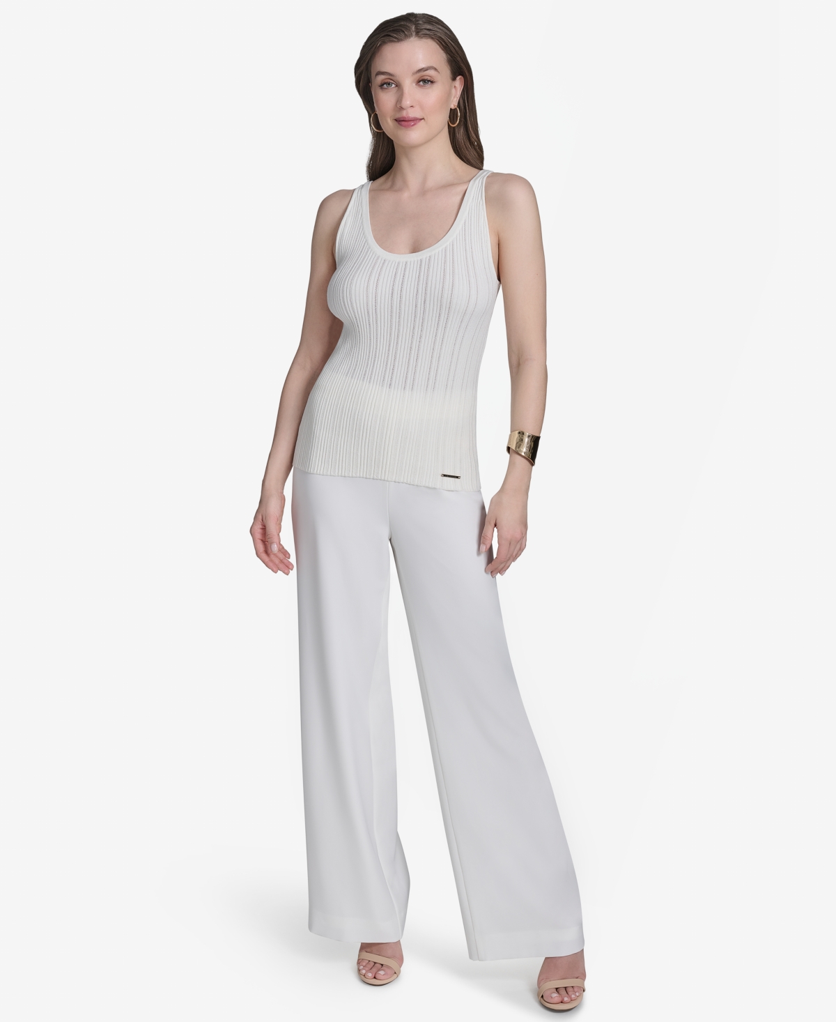HALSTON WOMEN'S RIBBED KNIT SLEEVELESS TOP 
