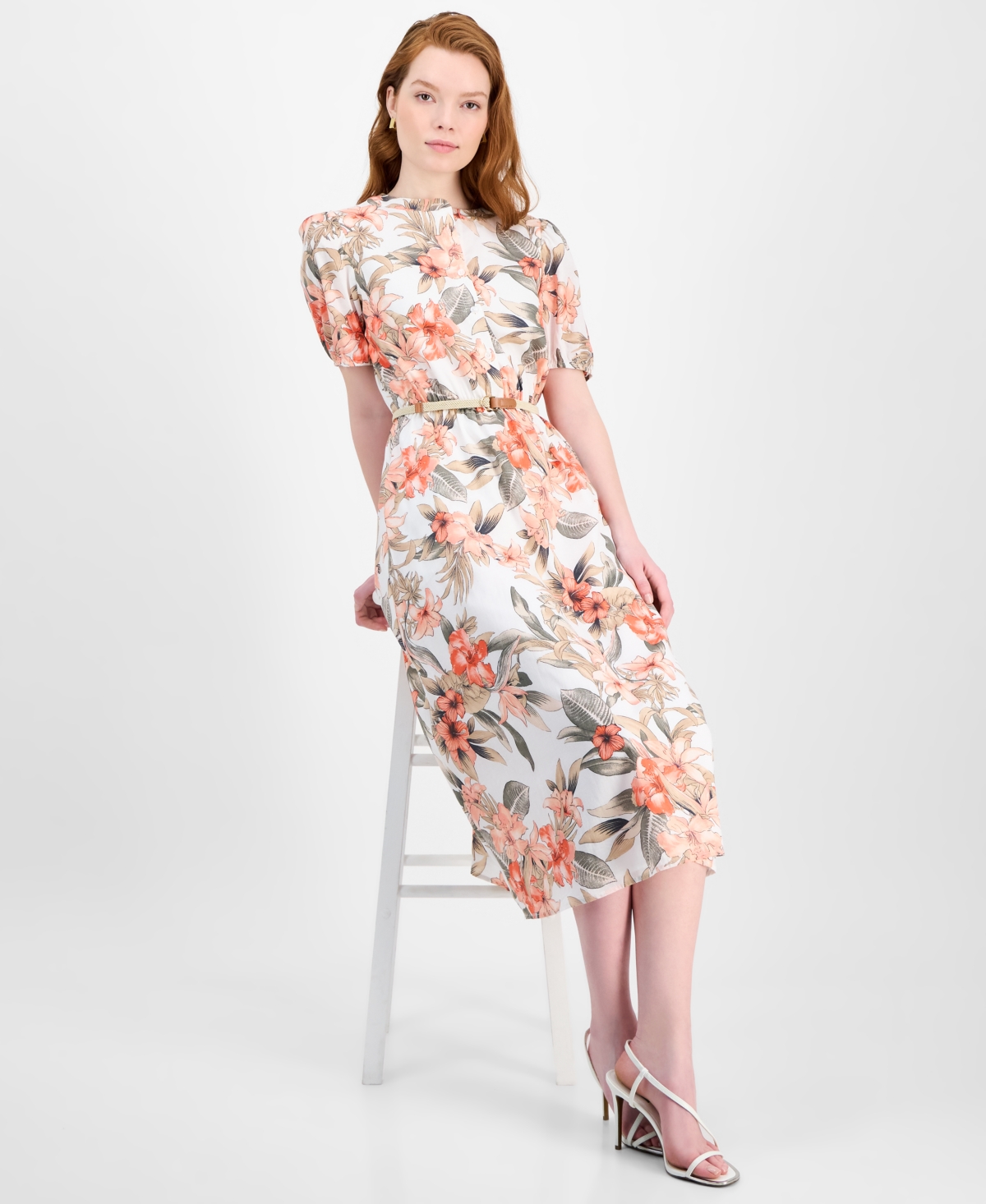 Kasper Tropical Floral Cotton Short-Sleeve Dress, Regular & Petite Sizes