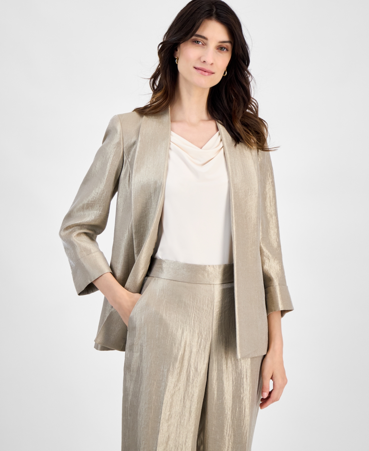 Women's Shimmer Twill Shawl-Collar Open-Front Jacket, Regular & Petite - Hazelwood Multi