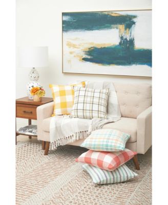 Bunny Trail Plaid Woven Spring Easter Themed Accent Throw Pillow, 18" x 18"