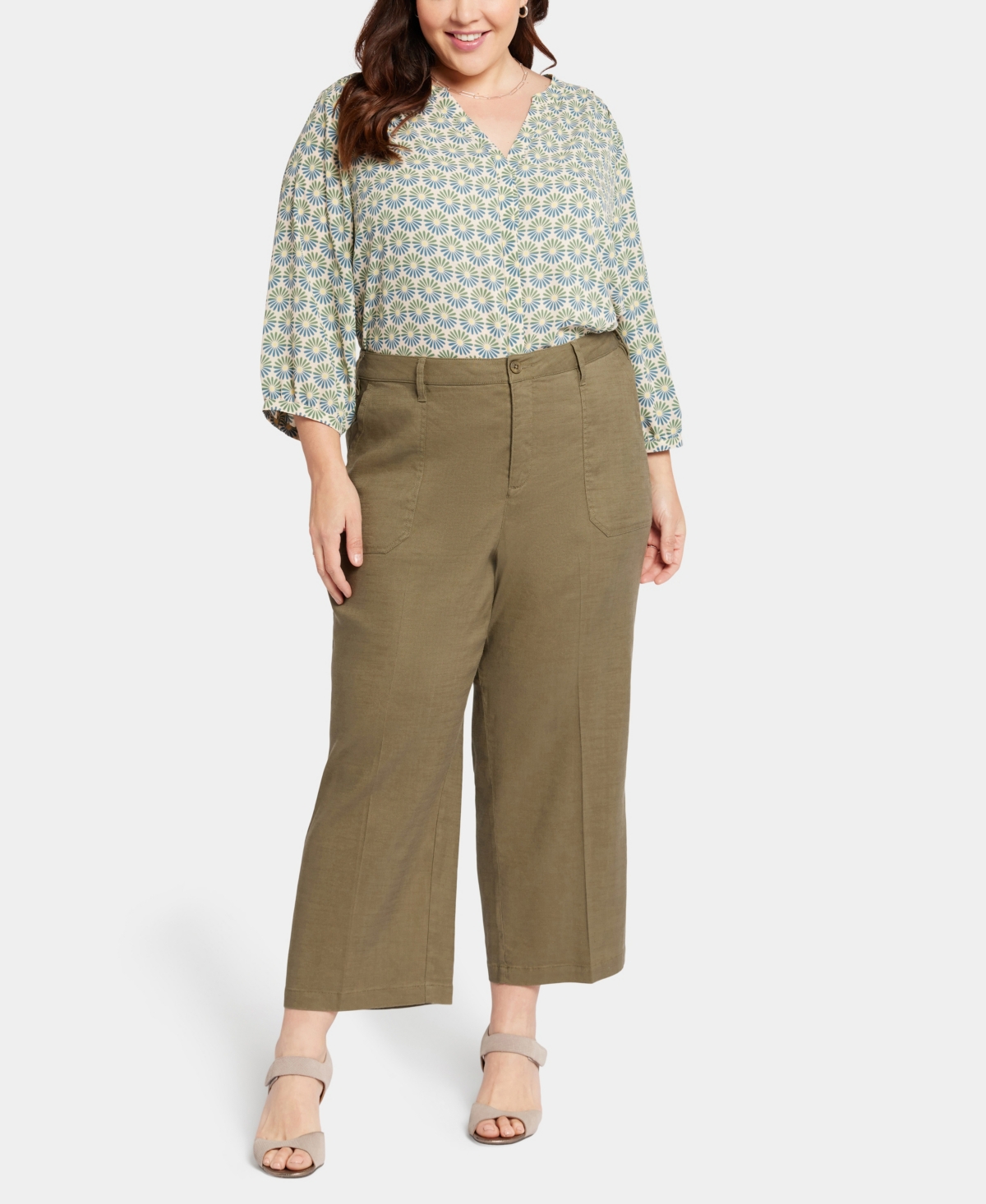 Nydj Plus Size Wide Leg Cargo Capri Pants In Brown