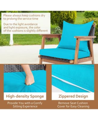 4 Piece Wood Frame Furniture Set Patio Conversation Set w/ Cushions