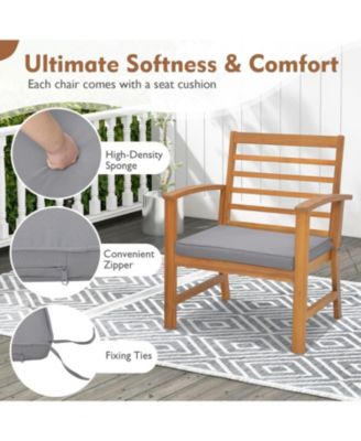 3 Piece Outdoor Furniture Set Acacia Wood Conversation Set w/ Cushions