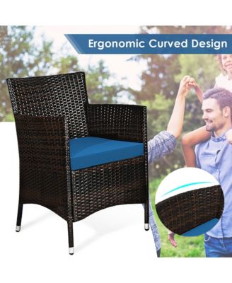 3 PCS Patio Acacia Wood Conversation Set Bistro Furniture Set w/ Chairs & Cushions