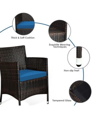 3 PCS Patio Acacia Wood Conversation Set Bistro Furniture Set w/ Chairs & Cushions