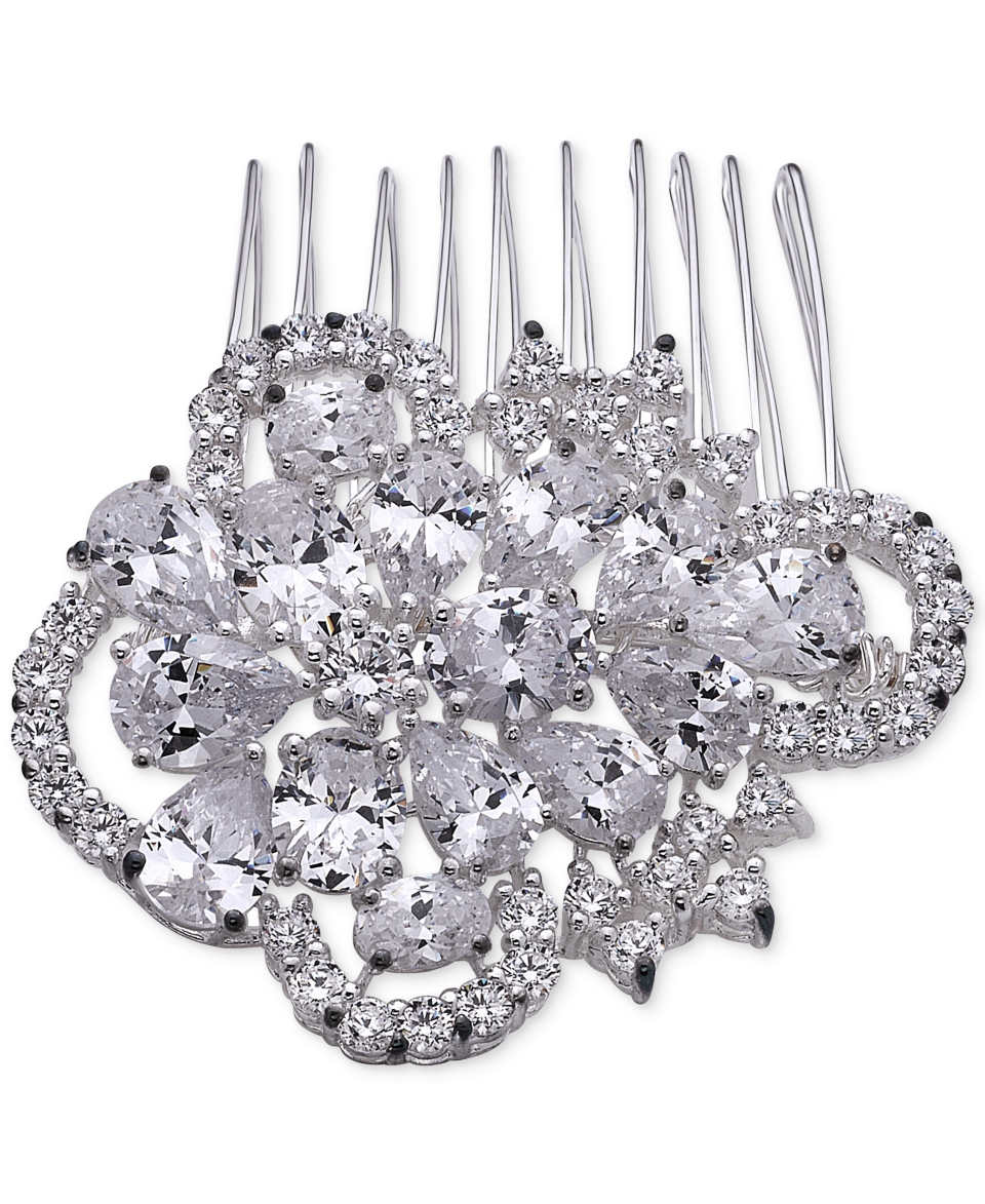 Nina Silver Tone Cubic Zirconia Fantail Hair Comb   Jewelry & Watches