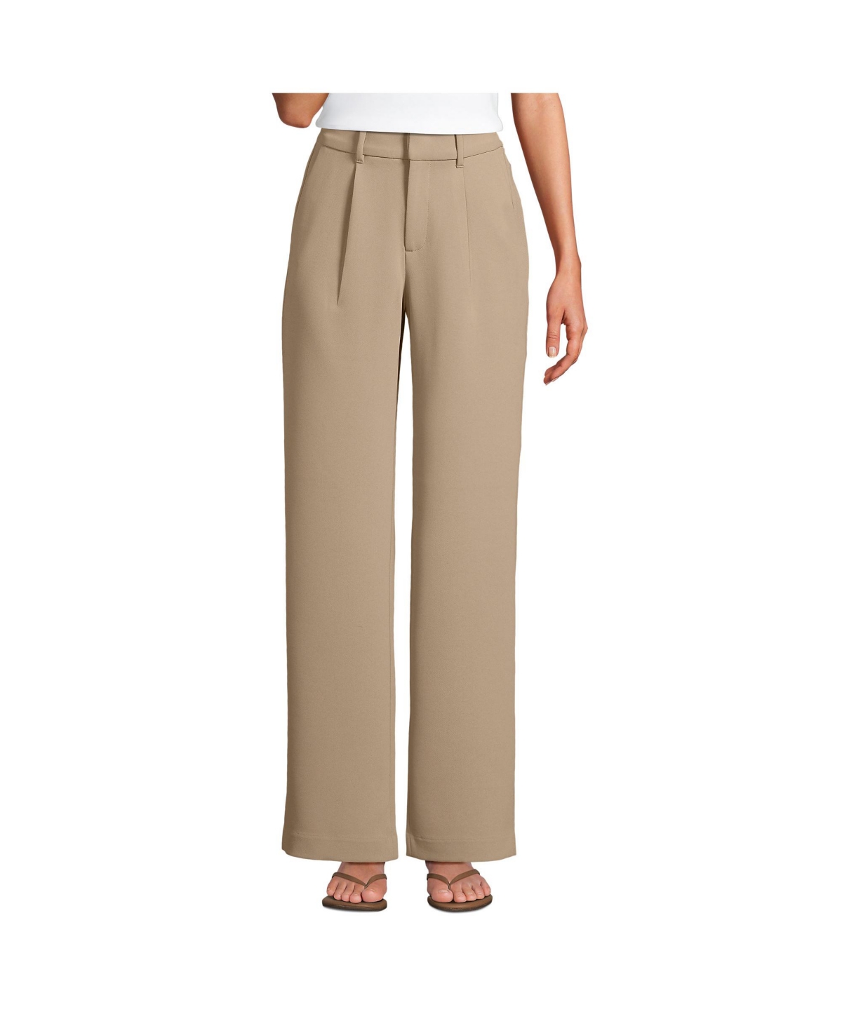 Women's Crepe High Rise Pleated Wide Leg Pants - Desert tan