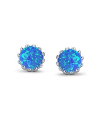 Crown Set Opal Solitaire Stud Earrings in Rose Gold Plated Sterling Silver 6MM