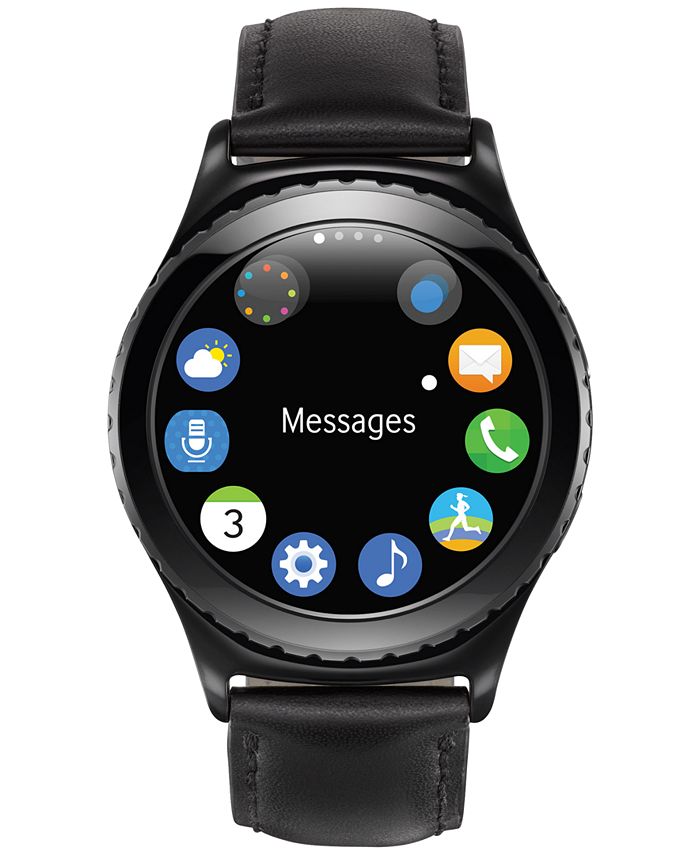 Samsung - Gear S2 classic Smart Watch with 40mm Black Steel Case & Black Leather Strap SMR7320ZKAXAR