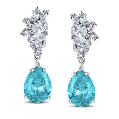 Cubic Zirconia CZ Statement Dangle Leaf Teardrop Formal Chandelier Clip On Earrings Plated