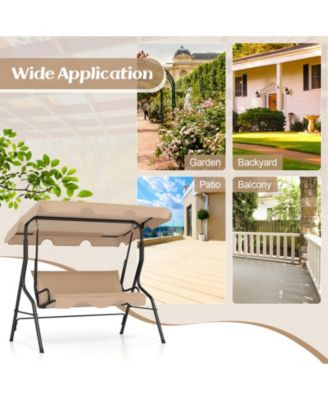 3 Seat Outdoor Patio Canopy Swing with Cushioned Steel Frame