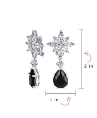 Art Deco Style Cluster Floral CZ Cubic Zirconia Statement Dangle Teardrop Chandelier Clip On Earrings Silver Plated