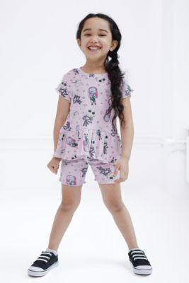 Girls Ribbed Peplum T-Shirt and Shorts Outfit Set