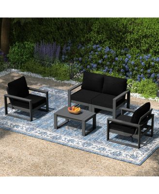 5-Piece Modern HDPE Outdoor Patio Furniture Sofa Conversation Set with Coffee Table