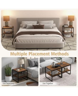 2 Pieces Industrial 2-Tier Side Table Set with Open Shelf