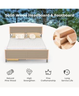 Full Size Bed Frame with Storage Drawers and Solid Wood Headboard