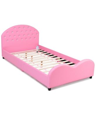 Kids Children PU Upholstered Platform Wooden Princess Bed Bedroom Furniture