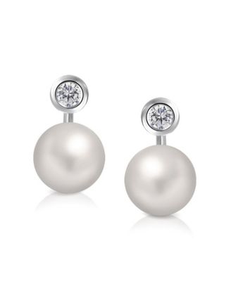 Modern CZ Solitaire Earring Jacket with Simulated Pearls in Sterling Silver