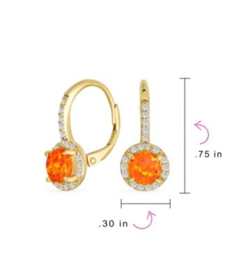 Cubic Zirconia Halo CZ Square Round Solitaire Circle White Orange Fire Created Opal Drop Earrings Rose Gold Plated Sterling Silver