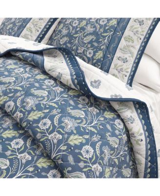 Cotton Stitched Reversible Boho Floral 3 Piece Quilt and Sham Set