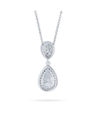 Pear Cubic Zirconia CZ Large Teardrop Solitaire Pendant Necklace Silver Plated Brass