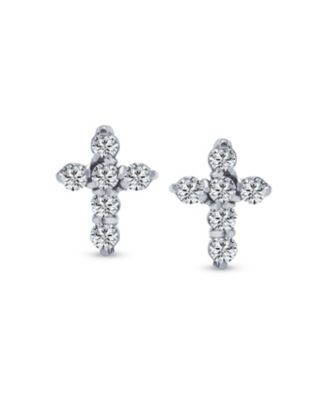 Petite Religious CZ Cross Stud Earrings in Gold Plated Sterling Silver