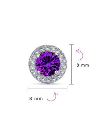 Colorful CZ Halo Solitaire Stud Earrings in Rose Gold Sterling Silver
