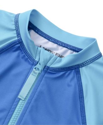 Girls Short Sleeve One Piece Half Zip Swimsuit